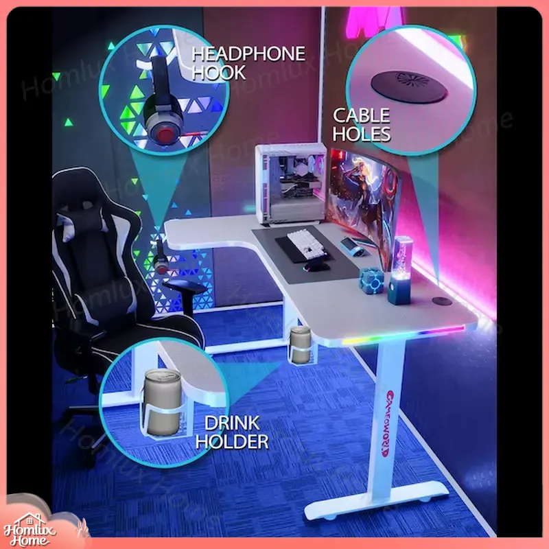 Large L-Shaped RGB LED Gaming  - đánh giá và giá Desk Setup L Shaped