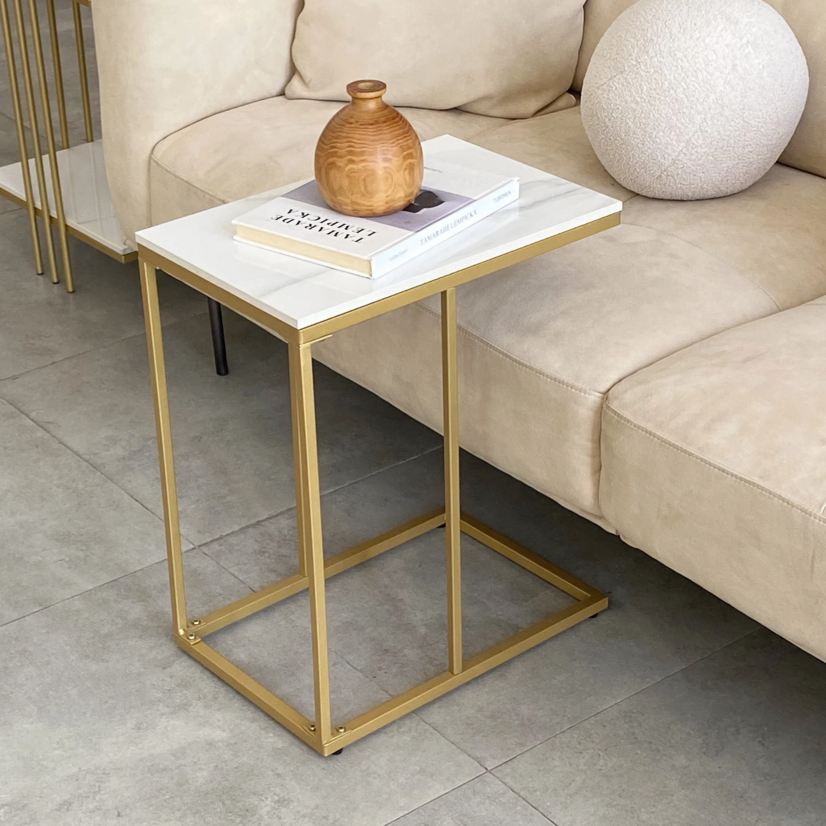 Marble Side End Table, C Shape - đánh giá và giá Desk Setup Minimalist